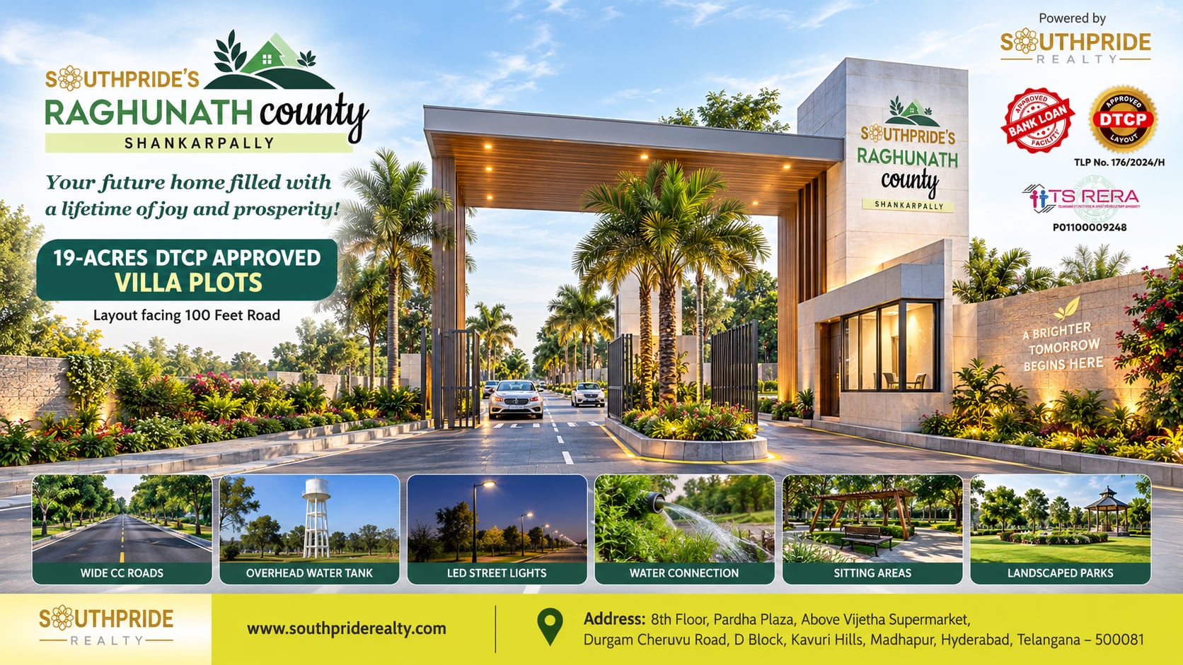 Entrance arch of Raghunath County showcasing DTCP approved villa plots and community infrastructure
